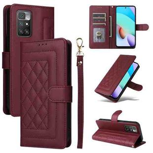 For Xiaomi Redmi 10 Diamond Lattice Leather Flip Phone Case(Wine Red)