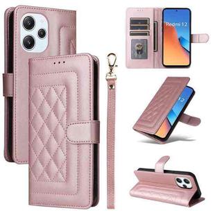 For Xiaomi Redmi 12 4G Diamond Lattice Leather Flip Phone Case(Rose Gold)
