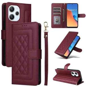 For Xiaomi Redmi 12 4G Diamond Lattice Leather Flip Phone Case(Wine Red)