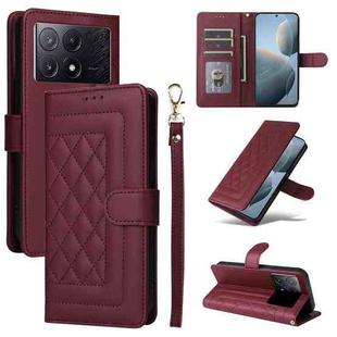 For Xiaomi Redmi K70E Diamond Lattice Leather Flip Phone Case(Wine Red)