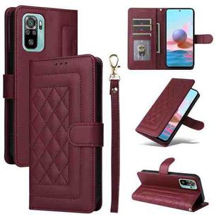 For Xiaomi Redmi Note 10 Diamond Lattice Leather Flip Phone Case(Wine Red)
