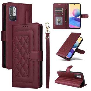 For Xiaomi Redmi Note 10 5G Diamond Lattice Leather Flip Phone Case(Wine Red)