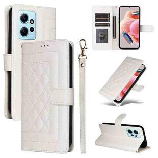 For Xiaomi Redmi Note 12 4G Diamond Lattice Leather Flip Phone Case(White)