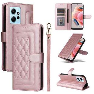 For Xiaomi Redmi Note 12 4G Diamond Lattice Leather Flip Phone Case(Rose Gold)