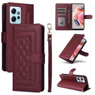 For Xiaomi Redmi Note 12 4G Diamond Lattice Leather Flip Phone Case(Wine Red)