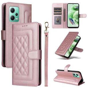 For Xiaomi Redmi Note 12 5G / Poco X5 Diamond Lattice Leather Flip Phone Case(Rose Gold)