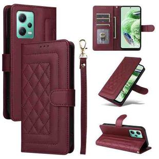 For Xiaomi Redmi Note 12 5G / Poco X5 Diamond Lattice Leather Flip Phone Case(Wine Red)