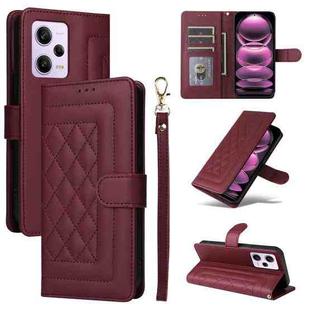 For Xiaomi Redmi Note 12 Pro 5G Diamond Lattice Leather Flip Phone Case(Wine Red)