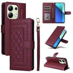 For Xiaomi Redmi Note 13 4G Diamond Lattice Leather Flip Phone Case(Wine Red)