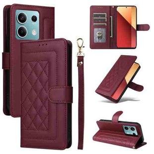 For Xiaomi Redmi Note 13 5G Diamond Lattice Leather Flip Phone Case(Wine Red)