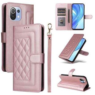 For Xiaomi Mi 11 Lite Diamond Lattice Leather Flip Phone Case(Rose Gold)