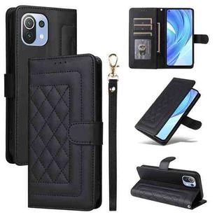 For Xiaomi Mi 11 Lite Diamond Lattice Leather Flip Phone Case(Black)