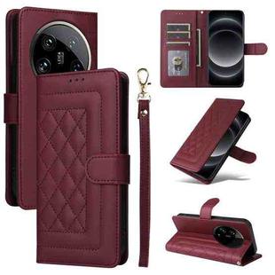 For Xiaomi 14 Ultra Diamond Lattice Leather Flip Phone Case(Wine Red)