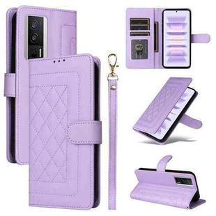For Xiaomi Poco F5 Pro Diamond Lattice Leather Flip Phone Case(Light Purple)