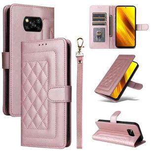 For Xiaomi Poco X3 NFC Diamond Lattice Leather Flip Phone Case(Rose Gold)