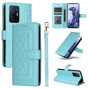 For Xiaomi 11T / 11T Pro Diamond Lattice Leather Flip Phone Case(Mint Green)