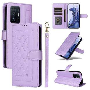 For Xiaomi 11T / 11T Pro Diamond Lattice Leather Flip Phone Case(Light Purple)