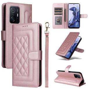 For Xiaomi 11T / 11T Pro Diamond Lattice Leather Flip Phone Case(Rose Gold)