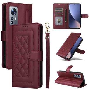 For Xiaomi 12 / 12X Diamond Lattice Leather Flip Phone Case(Wine Red)