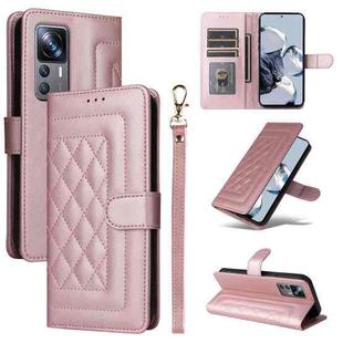 For Xiaomi 12T / 12T Pro Diamond Lattice Leather Flip Phone Case(Rose Gold)