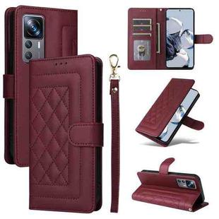 For Xiaomi 12T / 12T Pro Diamond Lattice Leather Flip Phone Case(Wine Red)