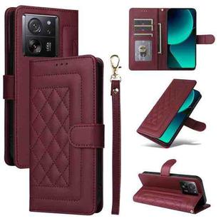 For Xiaomi 13T / 13T Pro Diamond Lattice Leather Flip Phone Case(Wine Red)