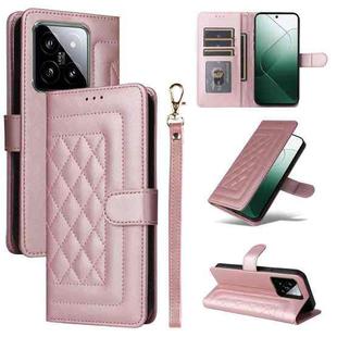 For Xiaomi 14 5G Diamond Lattice Leather Flip Phone Case(Rose Gold)