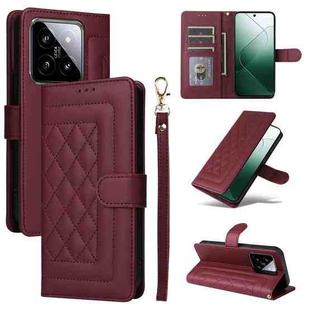 For Xiaomi 14 5G Diamond Lattice Leather Flip Phone Case(Wine Red)