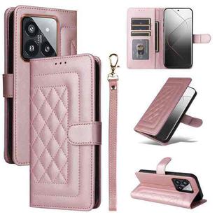 For Xiaomi 14 Pro 5G Diamond Lattice Leather Flip Phone Case(Rose Gold)