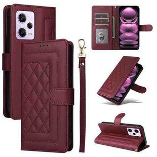 For Xiaomi Poco X5 Pro Diamond Lattice Leather Flip Phone Case(Wine Red)