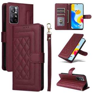For Xiaomi Poco M4 Pro 5G Diamond Lattice Leather Flip Phone Case(Wine Red)