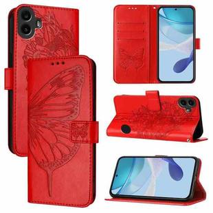 For Nothing CMF Phone 1 Embossed Butterfly Leather Phone Case(Red)