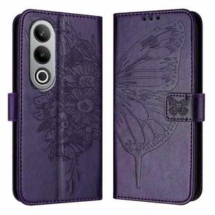 For OnePlus Nord CE4 Embossed Butterfly Leather Phone Case(Dark Purple)