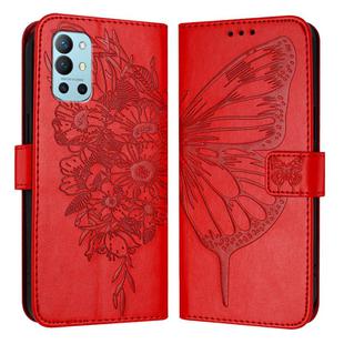 For OnePlus 9R / 8T Embossed Butterfly Leather Phone Case(Red)