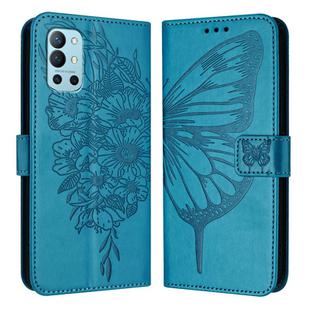 For OnePlus 9R / 8T Embossed Butterfly Leather Phone Case(Blue)