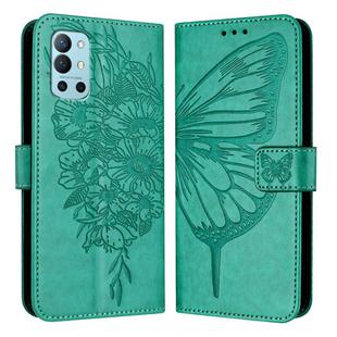 For OnePlus 9R / 8T Embossed Butterfly Leather Phone Case(Green)