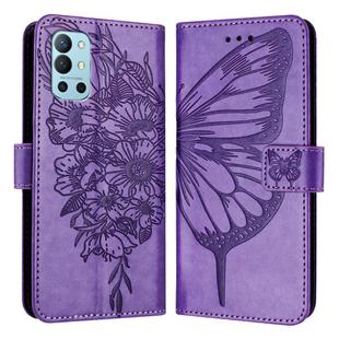 For OnePlus 9R / 8T Embossed Butterfly Leather Phone Case(Light Purple)