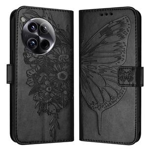 For OnePlus 12 5G Global Embossed Butterfly Leather Phone Case(Black)