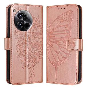 For OnePlus 12 5G Global Embossed Butterfly Leather Phone Case(Rose Gold)