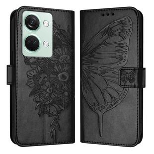 For OnePlus Ace 2V / Nord 3 Embossed Butterfly Leather Phone Case(Black)
