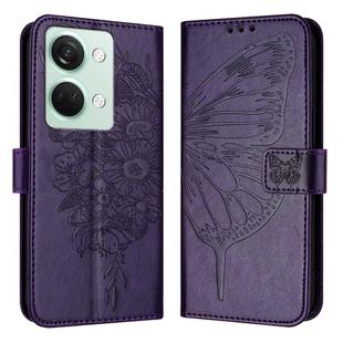 For OnePlus Ace 2V / Nord 3 Embossed Butterfly Leather Phone Case(Dark Purple)