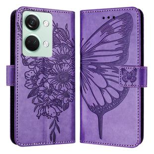 For OnePlus Ace 2V / Nord 3 Embossed Butterfly Leather Phone Case(Light Purple)