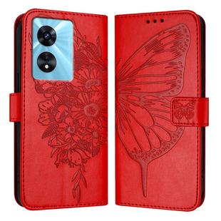 For OnePlus Nord N300 Embossed Butterfly Leather Phone Case(Red)