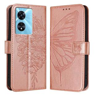 For OnePlus Nord N300 Embossed Butterfly Leather Phone Case(Rose Gold)