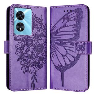 For OnePlus Nord N300 Embossed Butterfly Leather Phone Case(Light Purple)