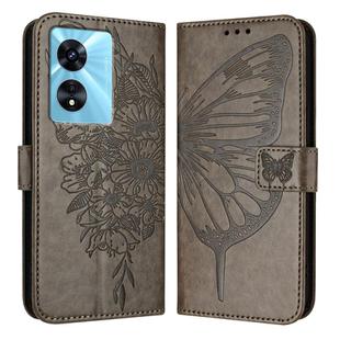 For OnePlus Nord N300 Embossed Butterfly Leather Phone Case(Grey)