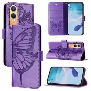 For OnePlus Nord CE4 Lite Embossed Butterfly Leather Phone Case(Light Purple)