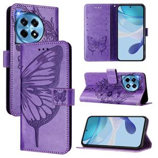 For OnePlus 12R 5G Global Embossed Butterfly Leather Phone Case(Light Purple)