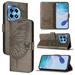 For OnePlus 12R 5G Global Embossed Butterfly Leather Phone Case(Grey)