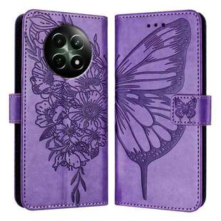 For Realme 12 5G Global Embossed Butterfly Leather Phone Case(Light Purple)